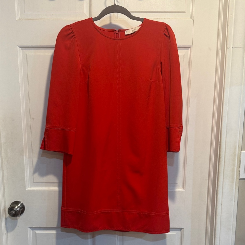 LOFT Vibrant Red Long Sleeve Dress